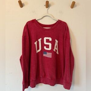 USA Women’s Waffle Crewneck Sz 2X Red Patriotic America Casual Cotton Blend